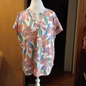 Plus Lane Bryant top 14-16 cream background with orange, purple blue & green